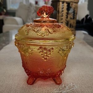 Vintage Amberina Grapevine Jeanette Glass Candy Dish, 5 1/2" Tall